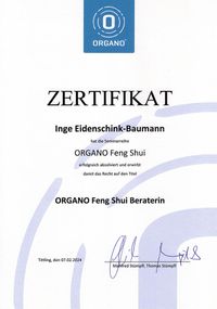 Organo Feng-Shui Zertifikat Inge Eidenschink